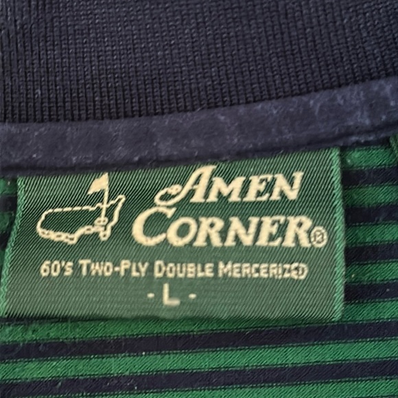 Men’s Amen Corner Blue & Green Striped Cotton Master’s Polo Size Large - Picture 3 of 6